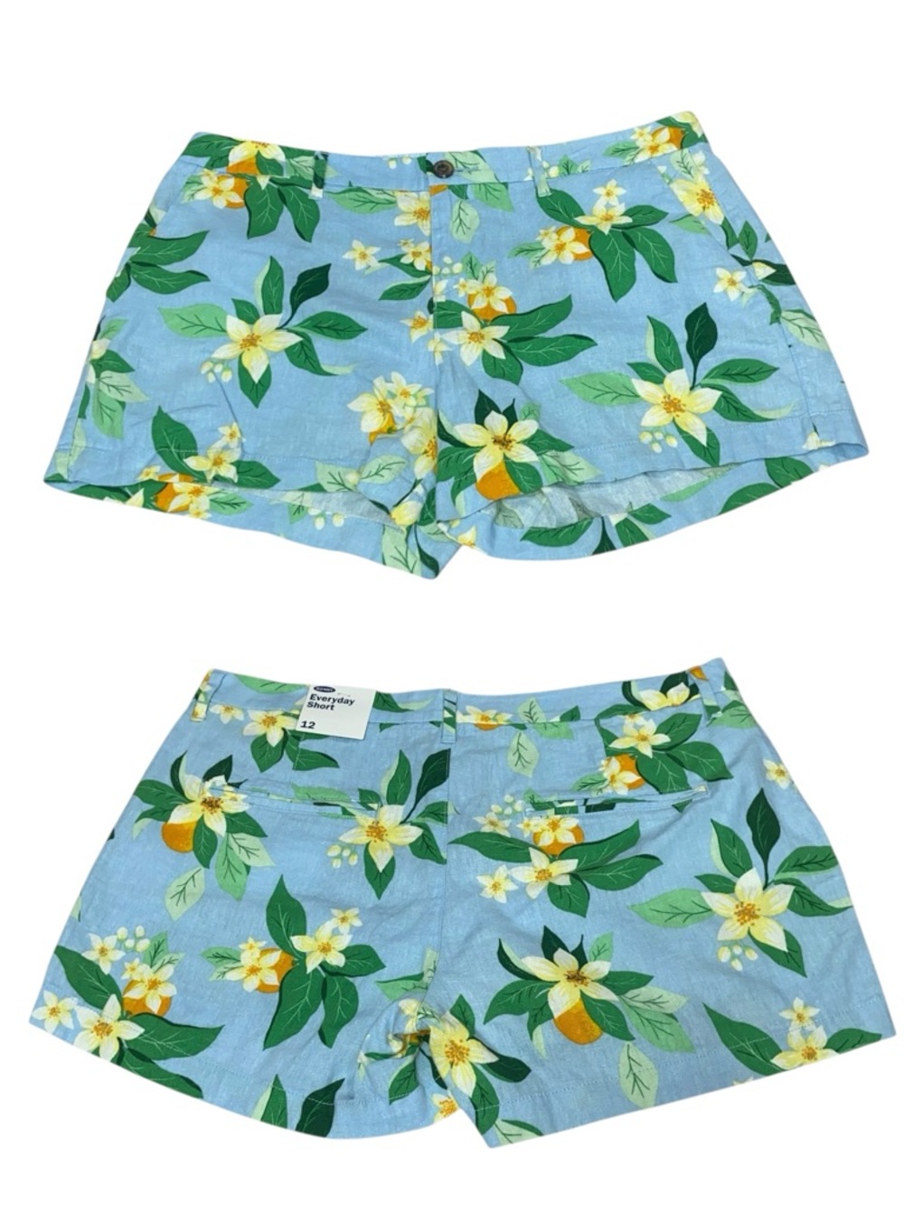 NWT Old Navy Linen Blend Blue Floral Everyday Shorts Women’s 12